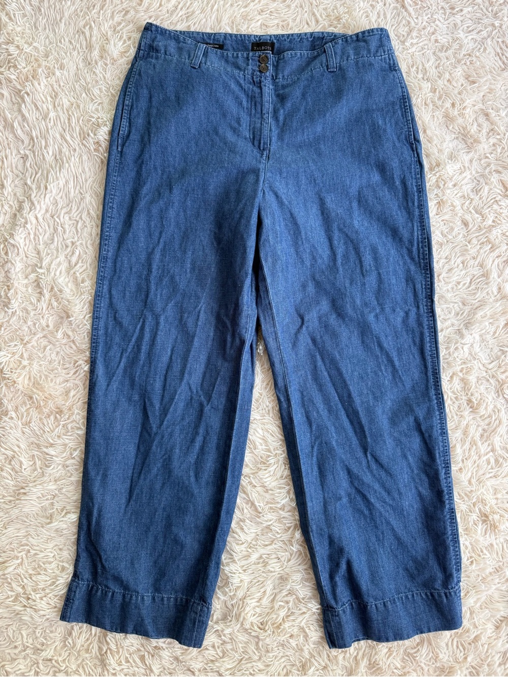 Talbots New England Chino Hemp Cotton Crop Pants Blue Size 14 Wide Leg